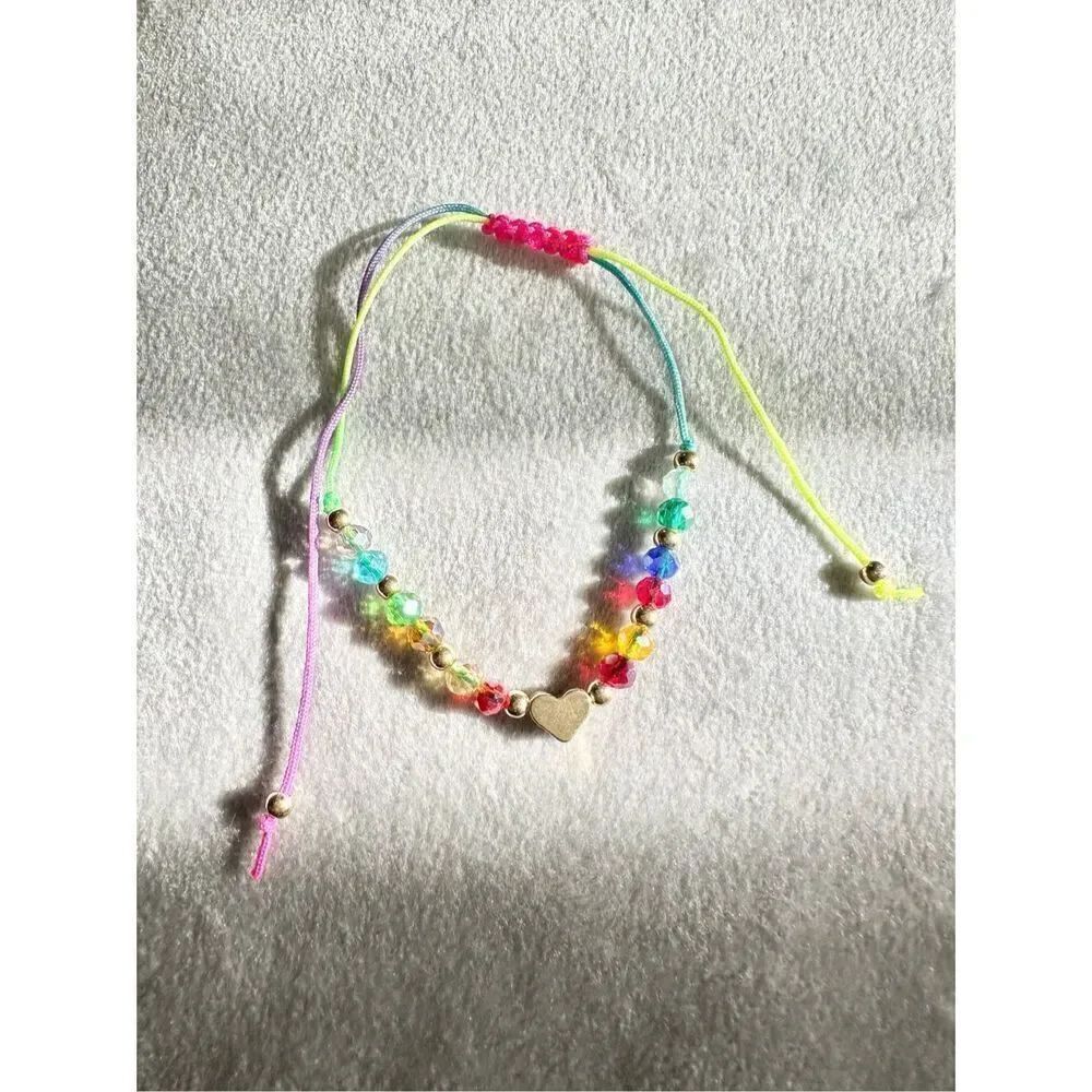 Rainbow sparkly beaded gold heart friendship bracelet
